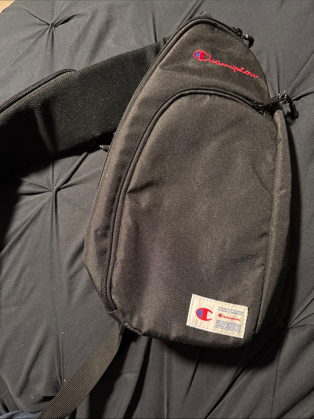 Champion Black Crossbody with Red & Blue Logo